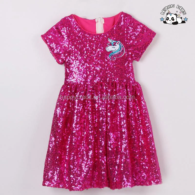 LEZONKIDS - OEM Customizable Fashion Customized Children Clothing Girls Sparkle Sequin Unicorn Dress for Kids Girls Sequin Dress